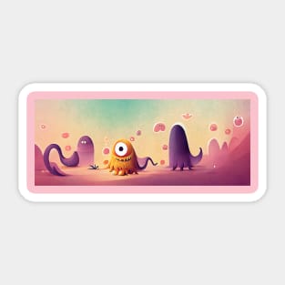 Lovely Pink Monster Scene Sticker